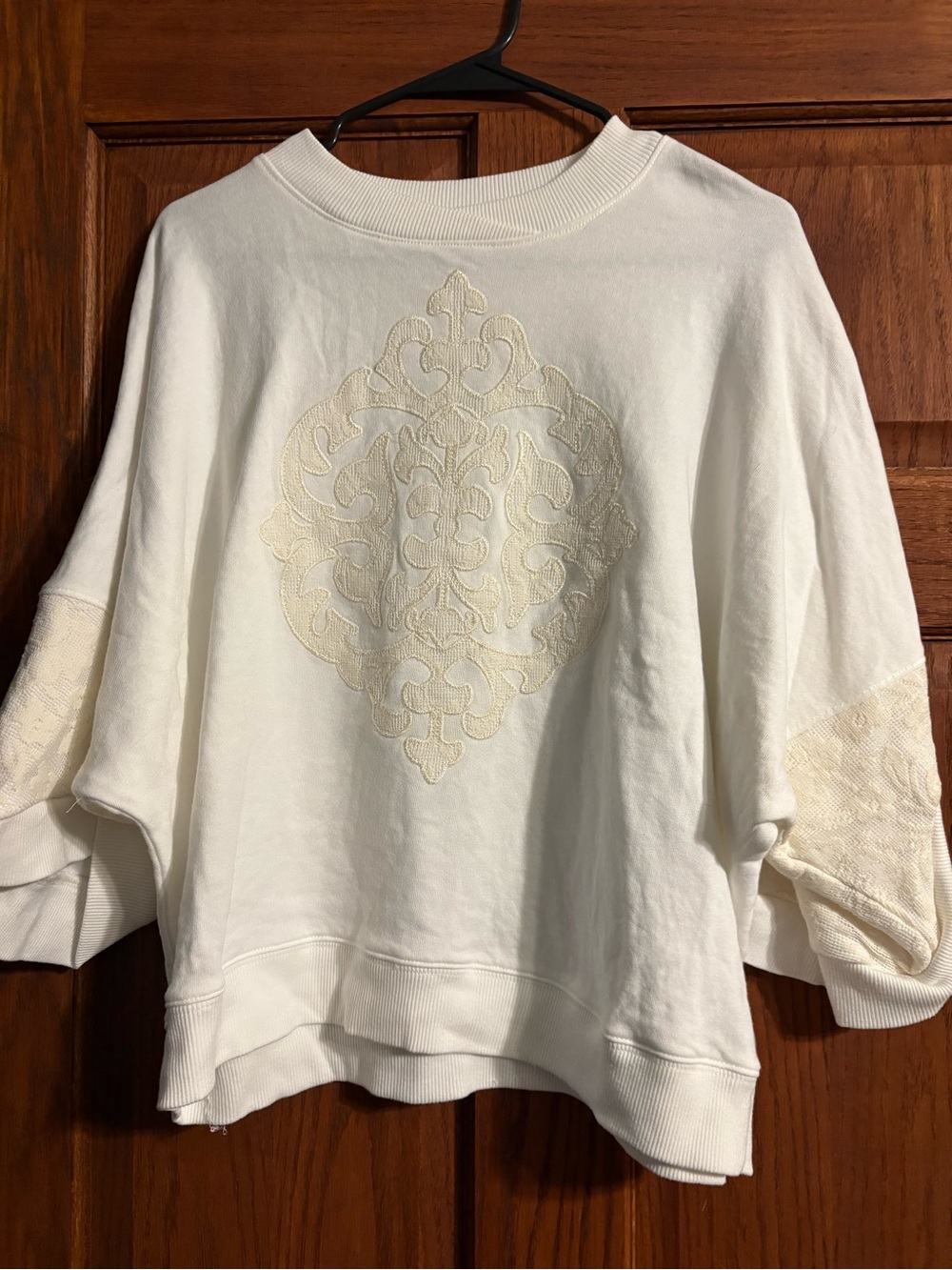 Democracy Cream Embroidered Boxy Pullover Sweatshirt